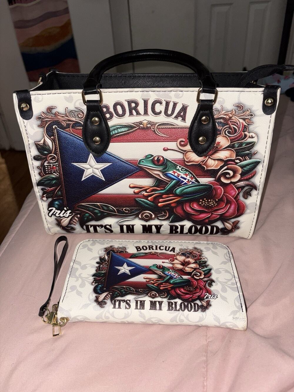 Opulent Boricua Puerto Rico Handbag & Wristlet Wallet Set It's In My Blood Coqui